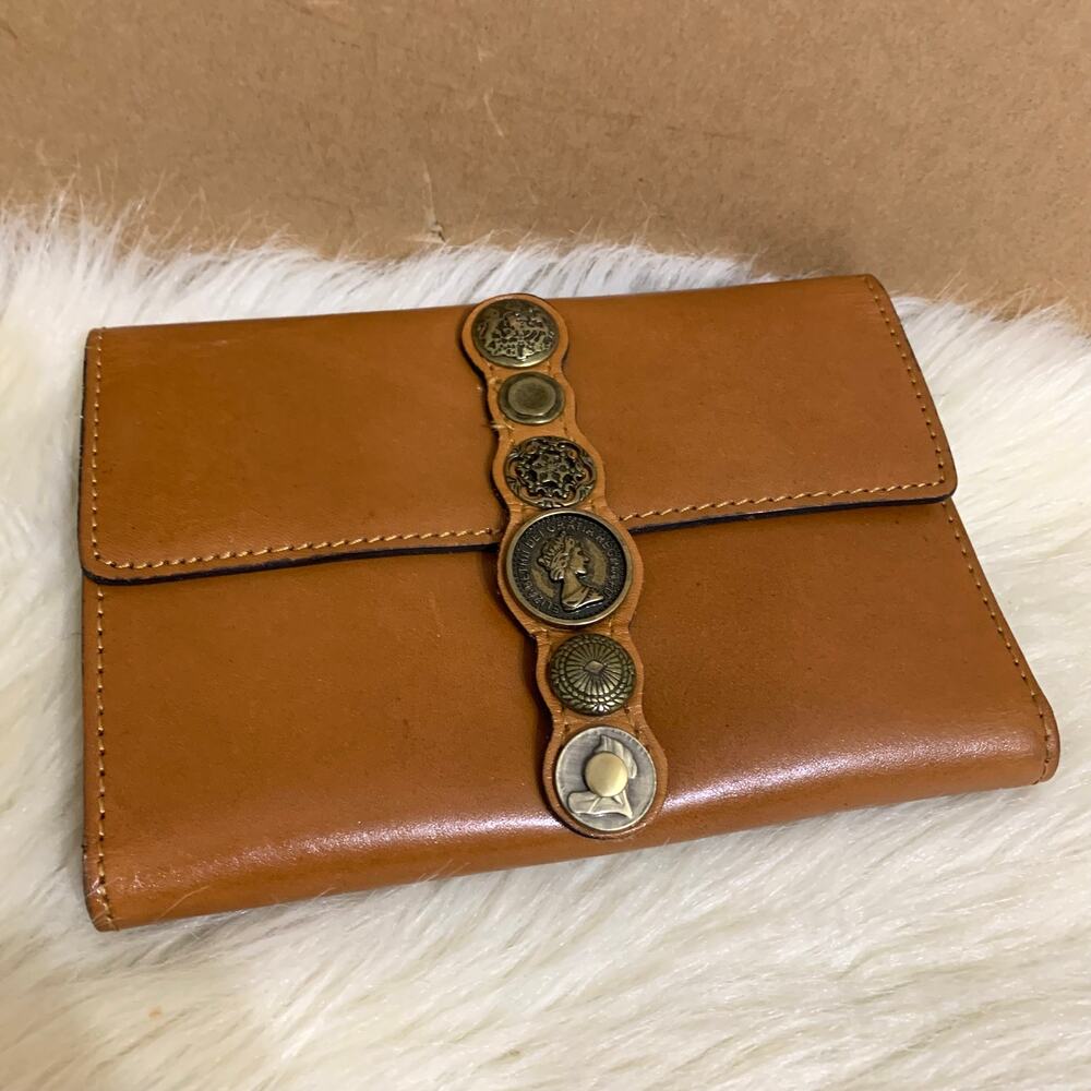 PATRICIA NASH Large Tan Leather RENAISSANCE COIN Trifold COLLI Wallet